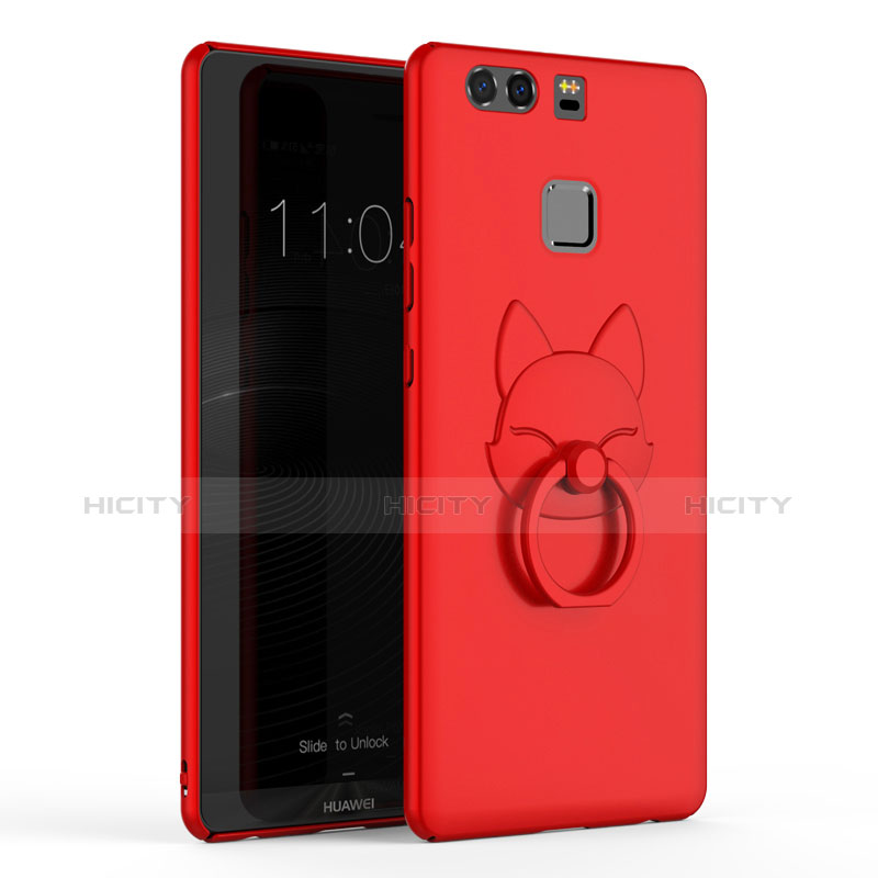 Carcasa Dura Plastico Rigida Mate con Anillo de dedo Soporte A03 para Huawei P9 Rojo