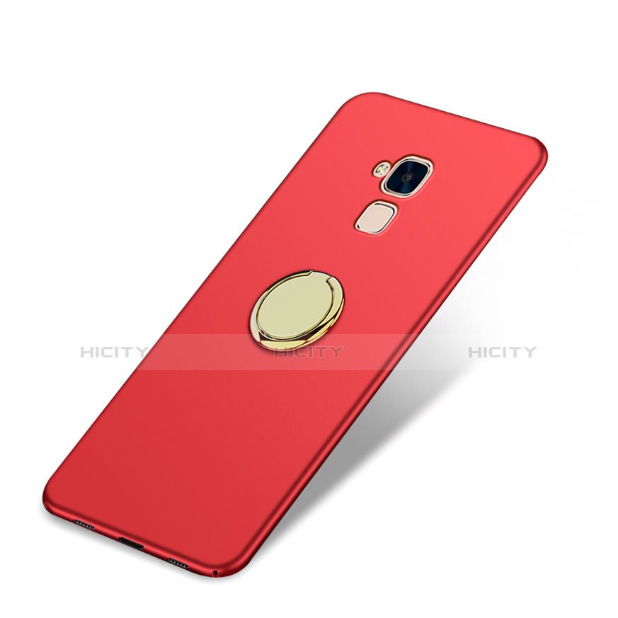 Carcasa Dura Plastico Rigida Mate con Anillo de dedo Soporte A04 para Huawei Honor 5C Rojo