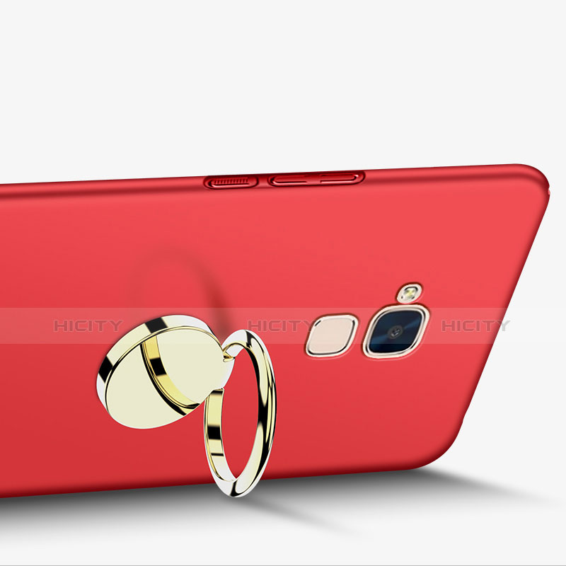 Carcasa Dura Plastico Rigida Mate con Anillo de dedo Soporte A04 para Huawei Honor 7 Lite Rojo