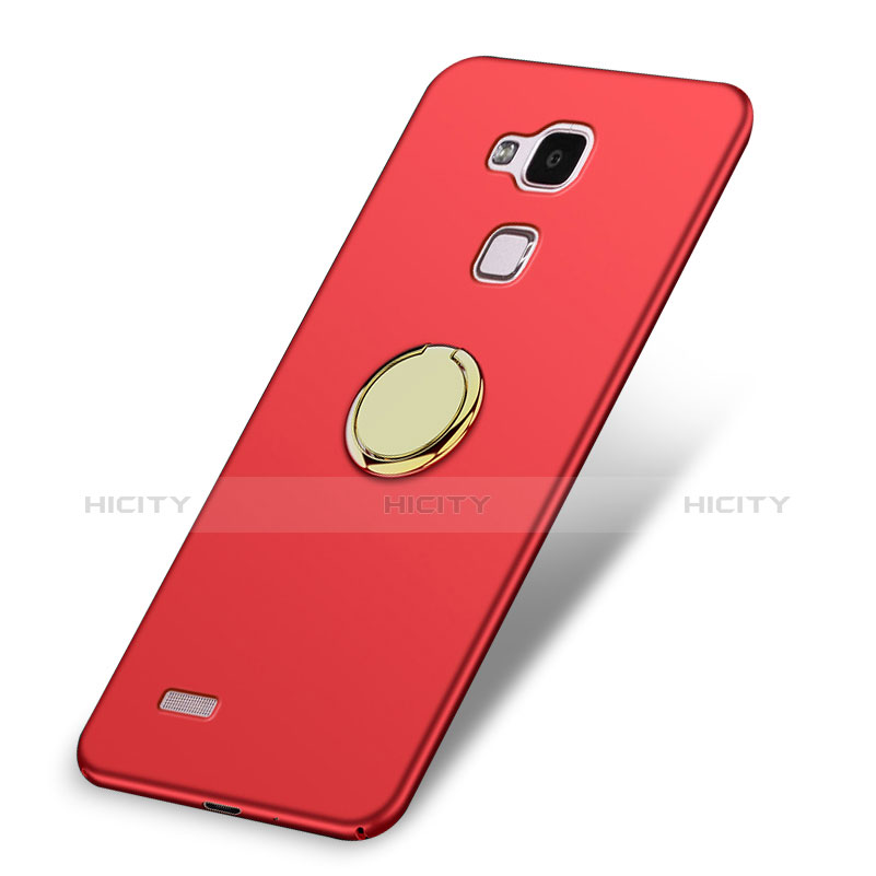 Carcasa Dura Plastico Rigida Mate con Anillo de dedo Soporte A04 para Huawei Mate 7 Rojo