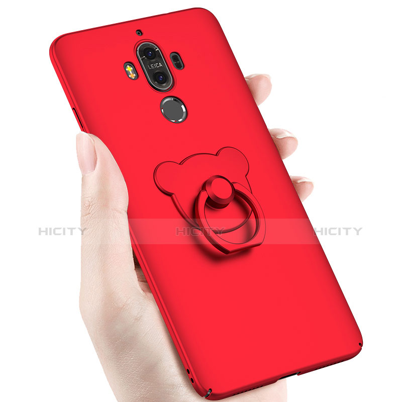 Carcasa Dura Plastico Rigida Mate con Anillo de dedo Soporte A04 para Huawei Mate 9 Rojo