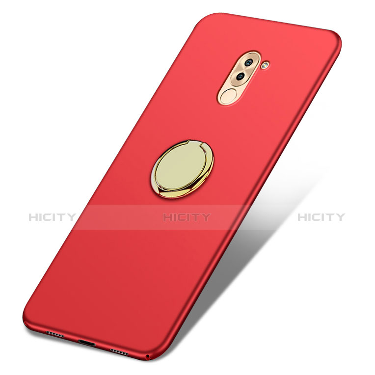 Carcasa Dura Plastico Rigida Mate con Anillo de dedo Soporte A05 para Huawei Honor 6X Pro Rojo