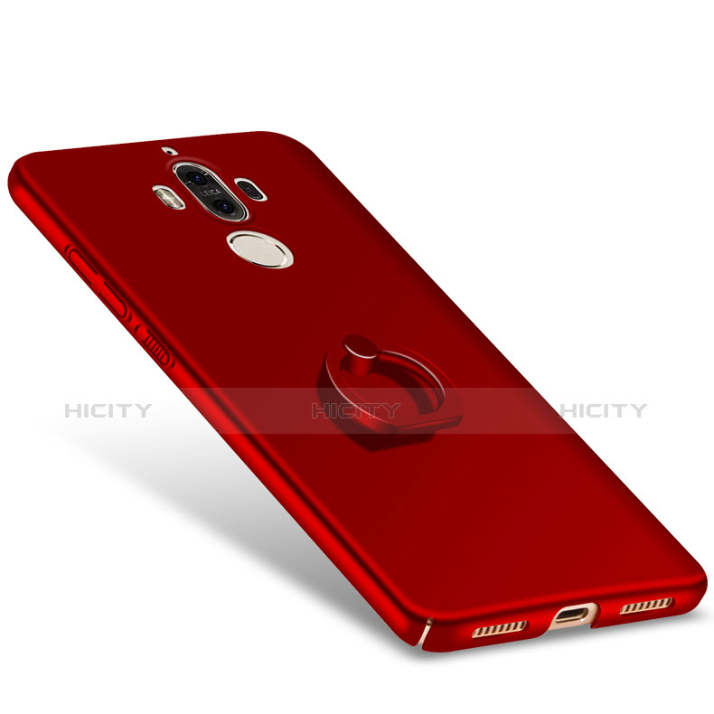 Carcasa Dura Plastico Rigida Mate con Anillo de dedo Soporte A05 para Huawei Mate 9 Rojo