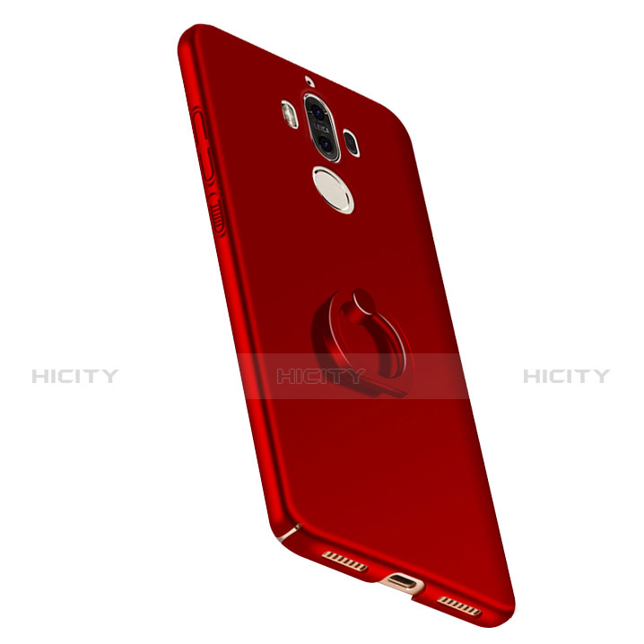 Carcasa Dura Plastico Rigida Mate con Anillo de dedo Soporte A05 para Huawei Mate 9 Rojo