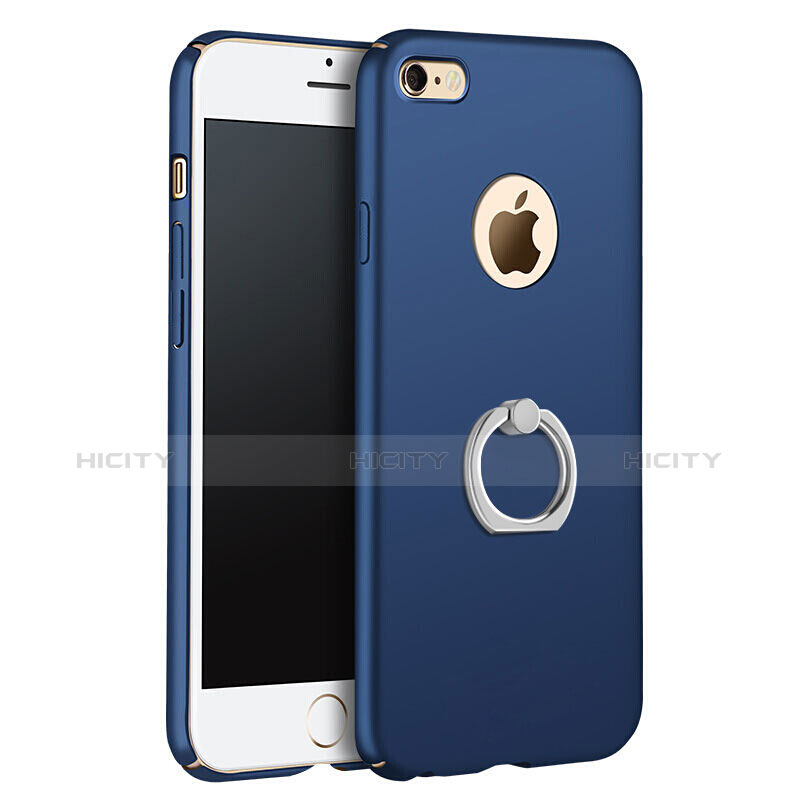 Carcasa Dura Plastico Rigida Mate con Anillo de dedo Soporte para Apple iPhone 6S Plus Azul