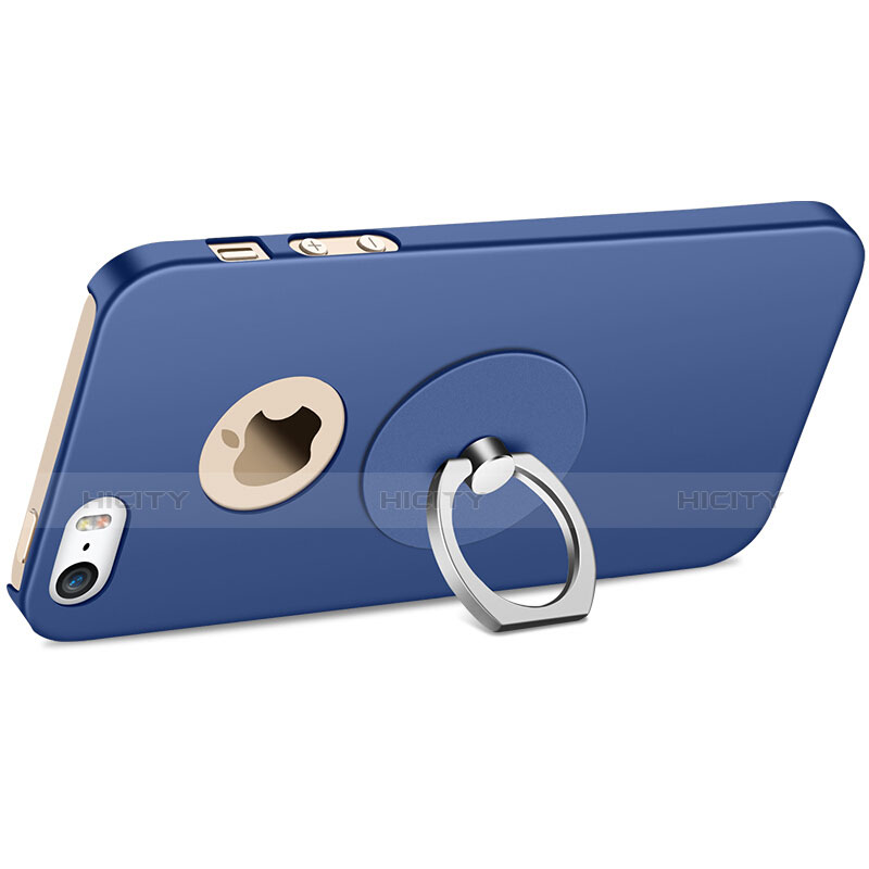 Carcasa Dura Plastico Rigida Mate con Anillo de dedo Soporte para Apple iPhone SE Azul