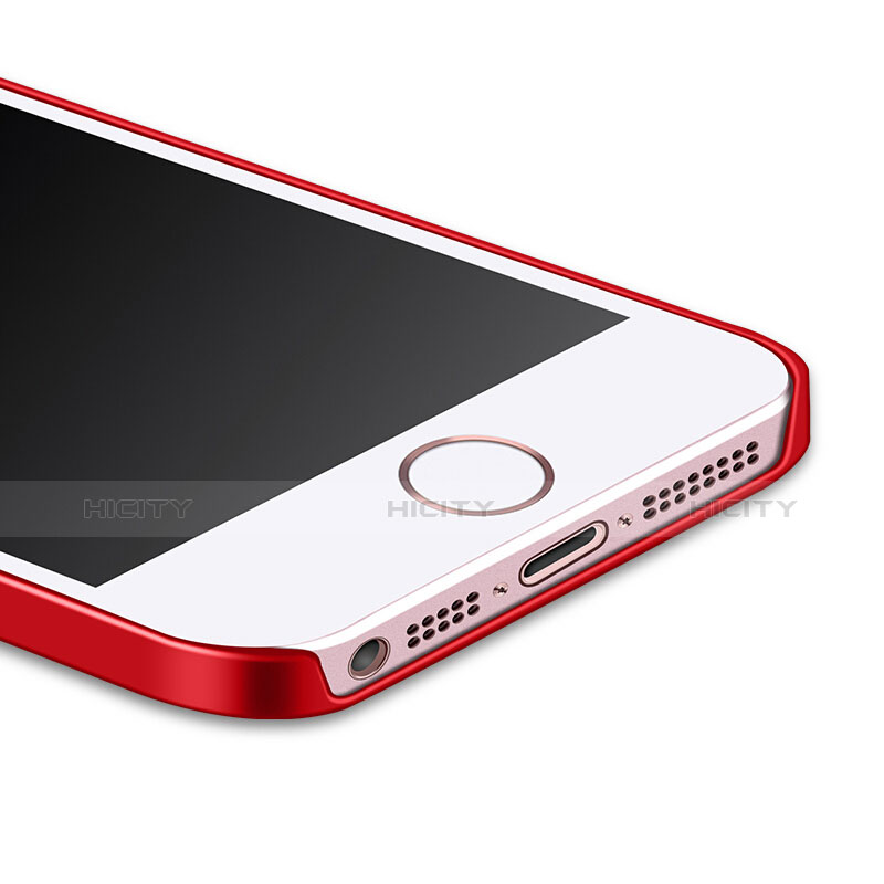 Carcasa Dura Plastico Rigida Mate con Anillo de dedo Soporte para Apple iPhone SE Rojo