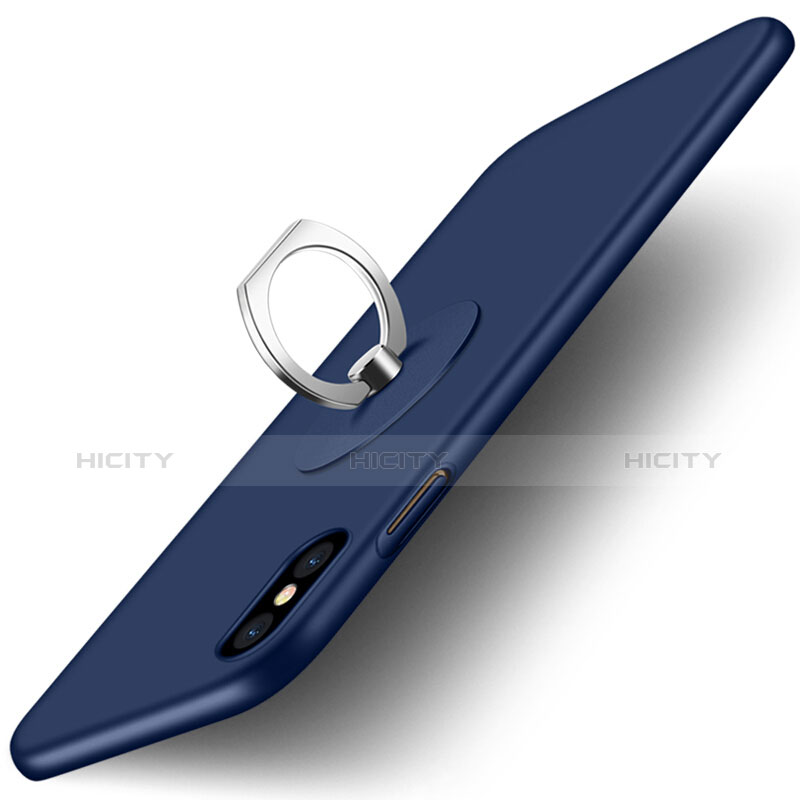 Carcasa Dura Plastico Rigida Mate con Anillo de dedo Soporte para Apple iPhone X Azul