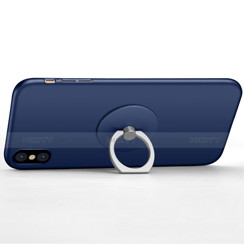 Carcasa Dura Plastico Rigida Mate con Anillo de dedo Soporte para Apple iPhone Xs Azul