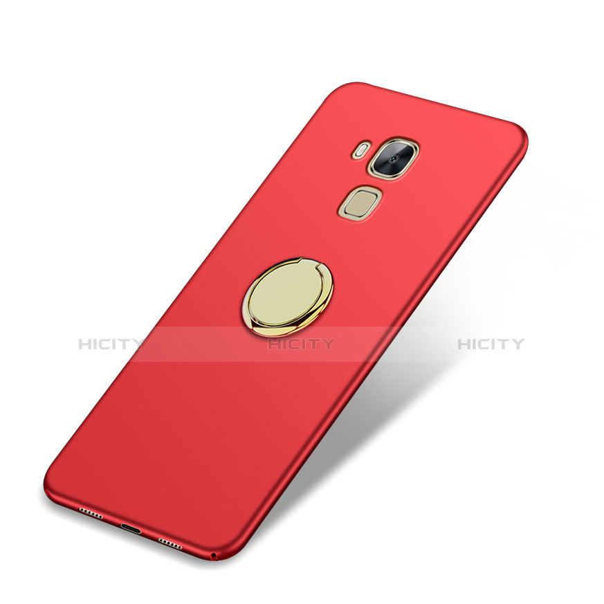 Carcasa Dura Plastico Rigida Mate con Anillo de dedo Soporte para Huawei G9 Plus Rojo