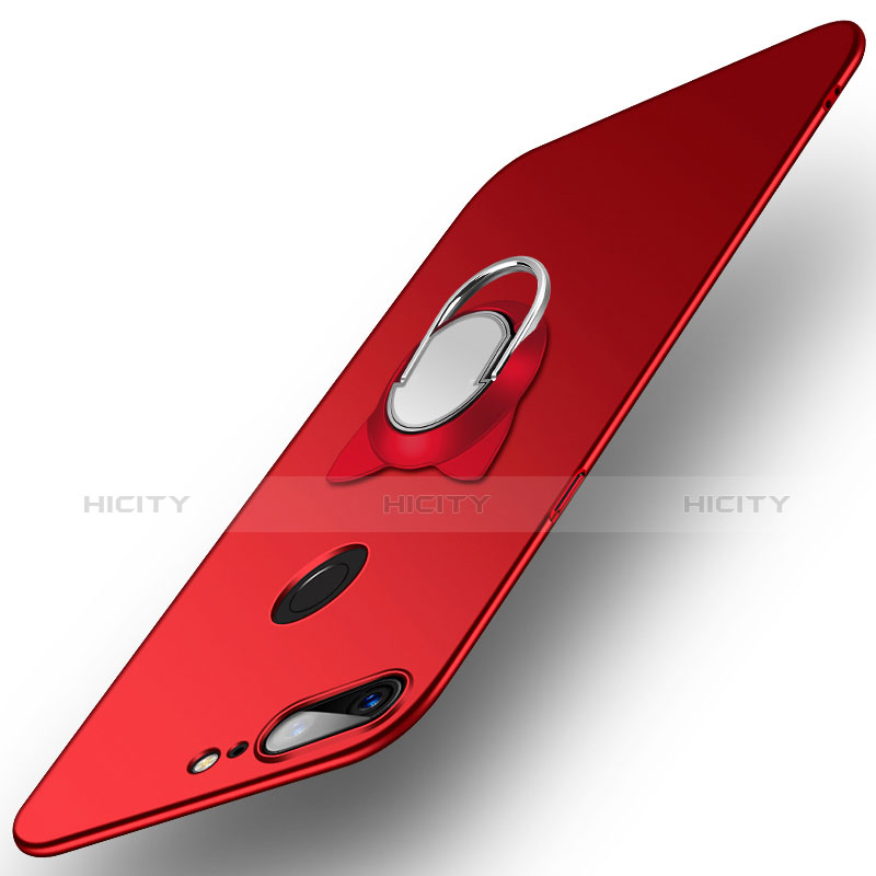 Carcasa Dura Plastico Rigida Mate con Anillo de dedo Soporte para OnePlus 5T A5010 Rojo