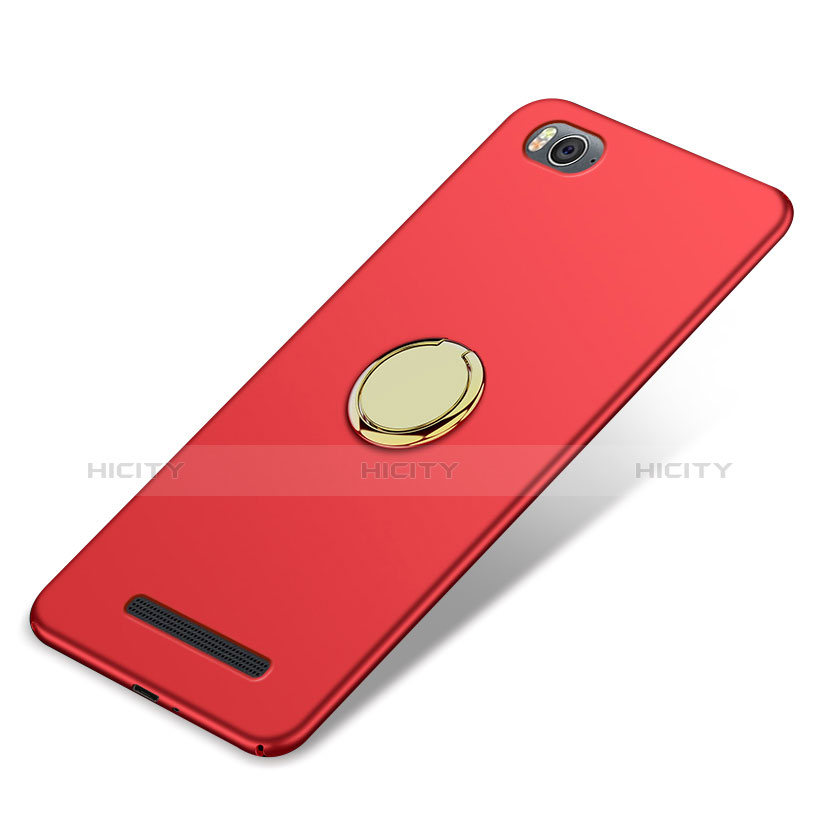 Carcasa Dura Plastico Rigida Mate con Anillo de dedo Soporte para Xiaomi Mi 4C Rojo
