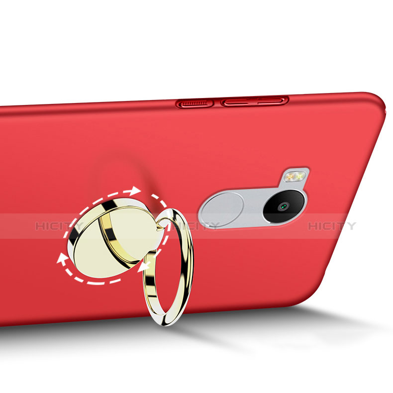 Carcasa Dura Plastico Rigida Mate con Anillo de dedo Soporte para Xiaomi Redmi 4 Prime High Edition Rojo