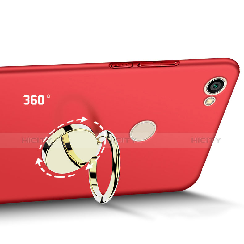 Carcasa Dura Plastico Rigida Mate con Anillo de dedo Soporte para Xiaomi Redmi Note 5A Prime Rojo