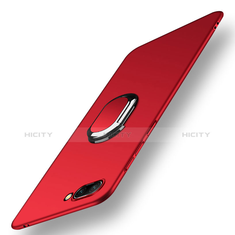 Carcasa Dura Plastico Rigida Mate con Anillo de dedo Soporte y Lanyard para Huawei Honor 10 Rojo