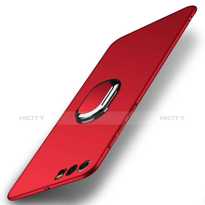 Carcasa Dura Plastico Rigida Mate con Anillo de dedo Soporte y Lanyard para Huawei Honor 9 Rojo