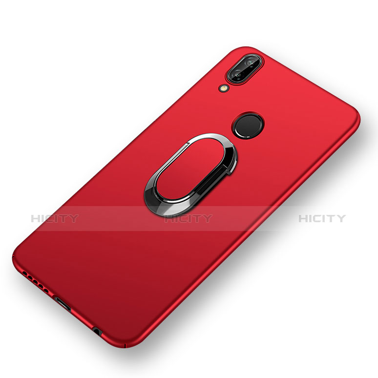 Carcasa Dura Plastico Rigida Mate con Anillo de dedo Soporte y Lanyard para Huawei P20 Lite Rojo