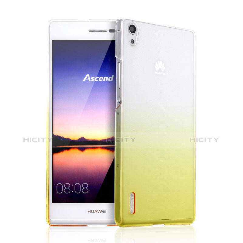 Carcasa Dura Plastico Rigida Transparente Gradient para Huawei Ascend P7 Amarillo