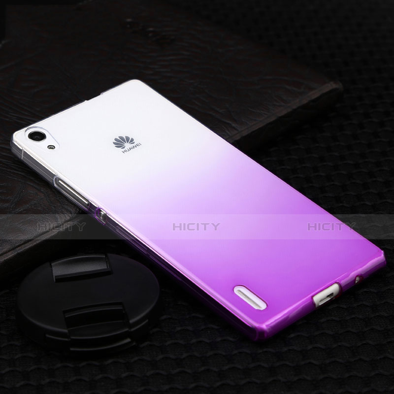 Carcasa Dura Plastico Rigida Transparente Gradient para Huawei P7 Dual SIM Morado