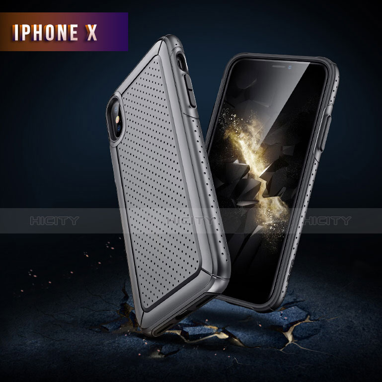 Carcasa Dura Plastico y Silicona Perforada para Apple iPhone X Negro