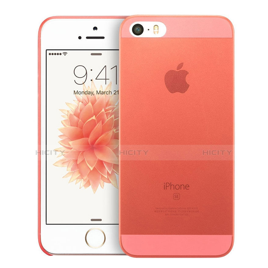Carcasa Dura Ultrafina Transparente Mate para Apple iPhone SE Rojo