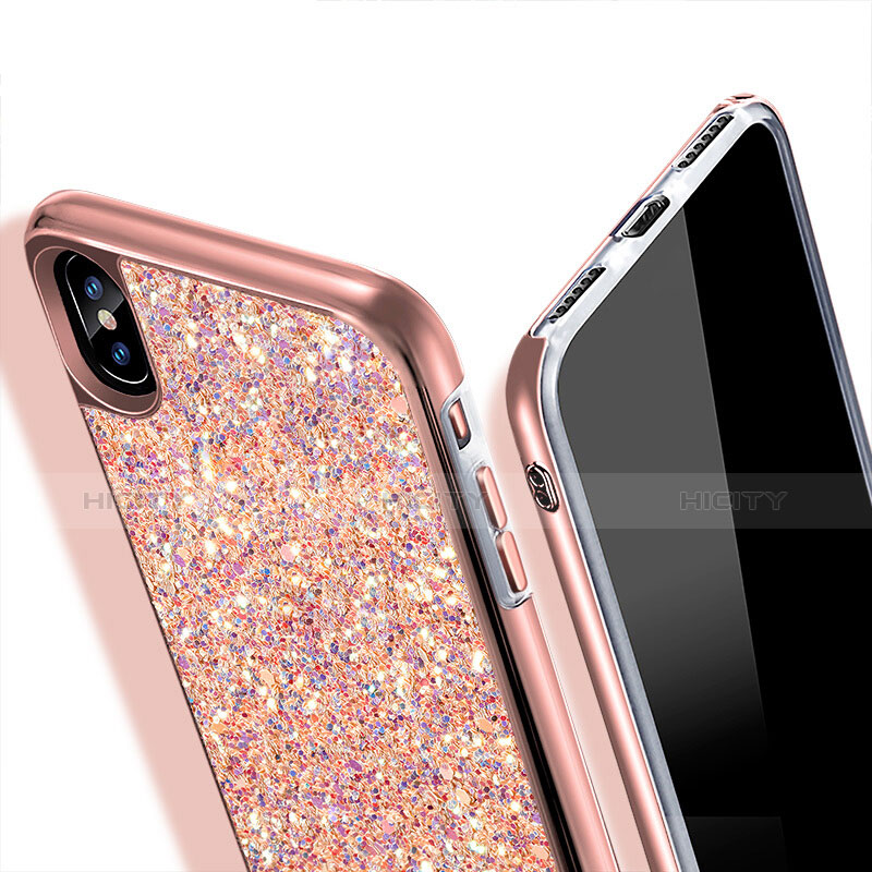 Carcasa Silicona Goma Bling Bling para Apple iPhone Xs Oro Rosa