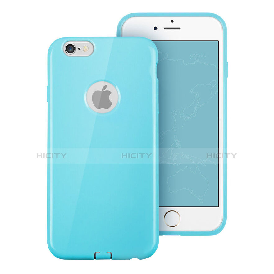 Carcasa Silicona Goma con Agujero para Apple iPhone 6 Azul Cielo