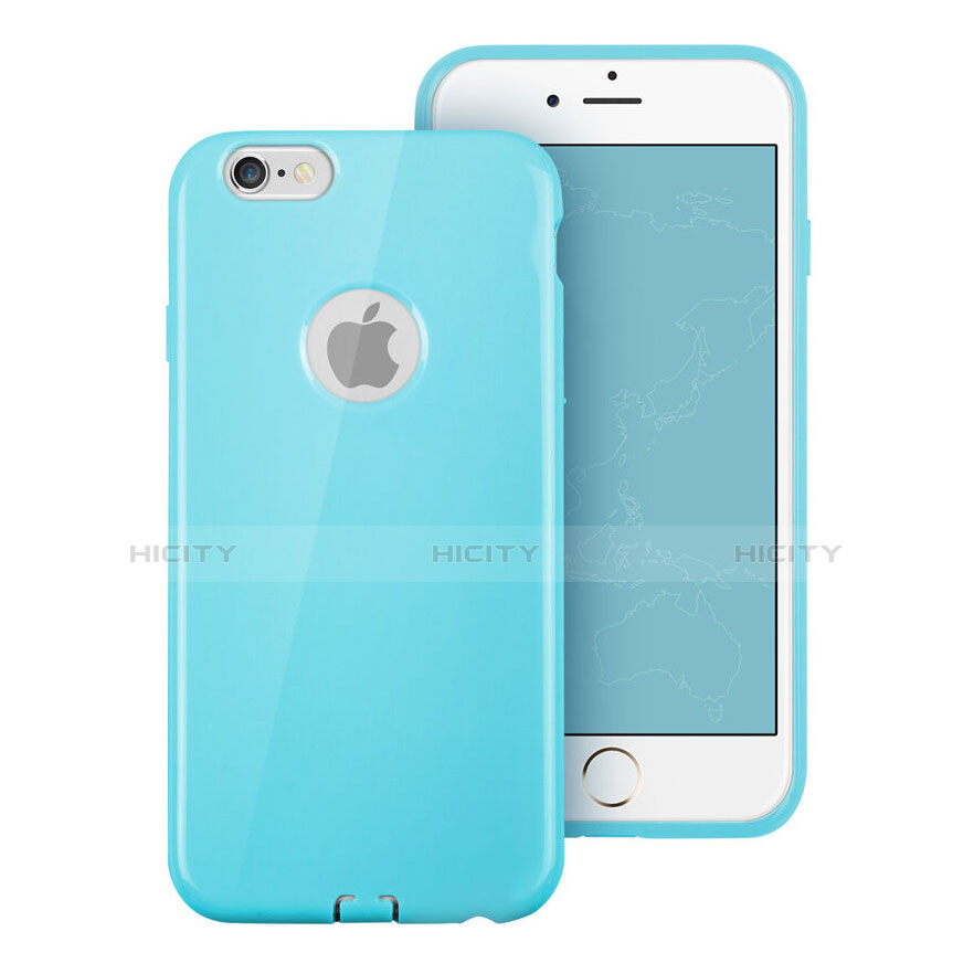 Carcasa Silicona Goma con Agujero para Apple iPhone 6S Azul Cielo