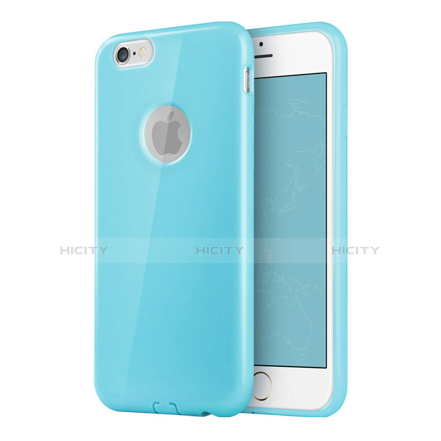 Carcasa Silicona Goma con Agujero para Apple iPhone 6S Plus Azul Cielo