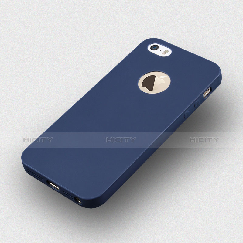 Carcasa Silicona Goma con Agujero para Apple iPhone SE Azul