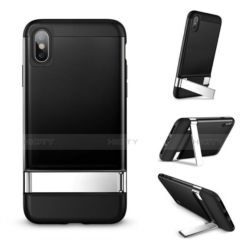 Carcasa Silicona Goma con Soporte para Apple iPhone Xs Negro