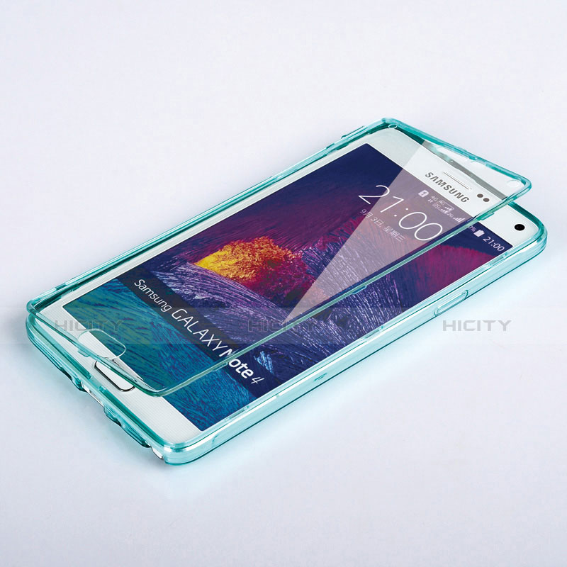 Carcasa Silicona Transparente Cubre Entero para Samsung Galaxy Note 4 SM-N910F Azul Cielo