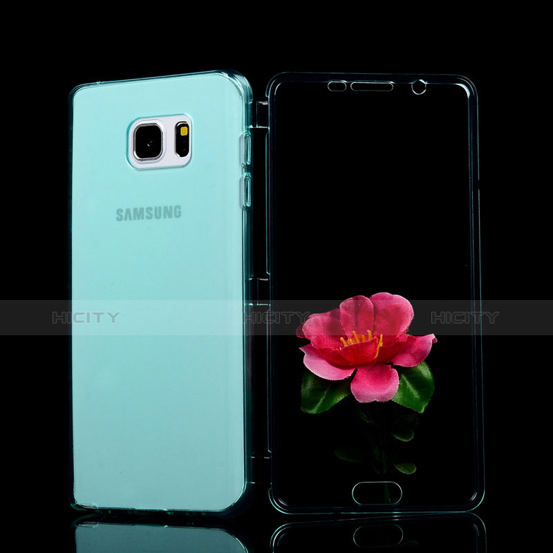 Carcasa Silicona Transparente Cubre Entero para Samsung Galaxy Note 5 N9200 N920 N920F Azul Cielo