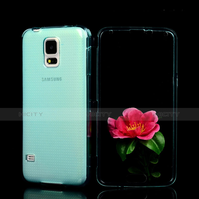 Carcasa Silicona Transparente Cubre Entero para Samsung Galaxy S5 G900F G903F Azul Cielo