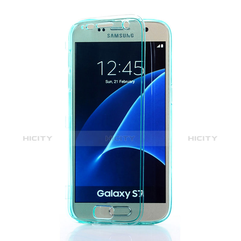 Carcasa Silicona Transparente Cubre Entero para Samsung Galaxy S7 G930F G930FD Azul Cielo