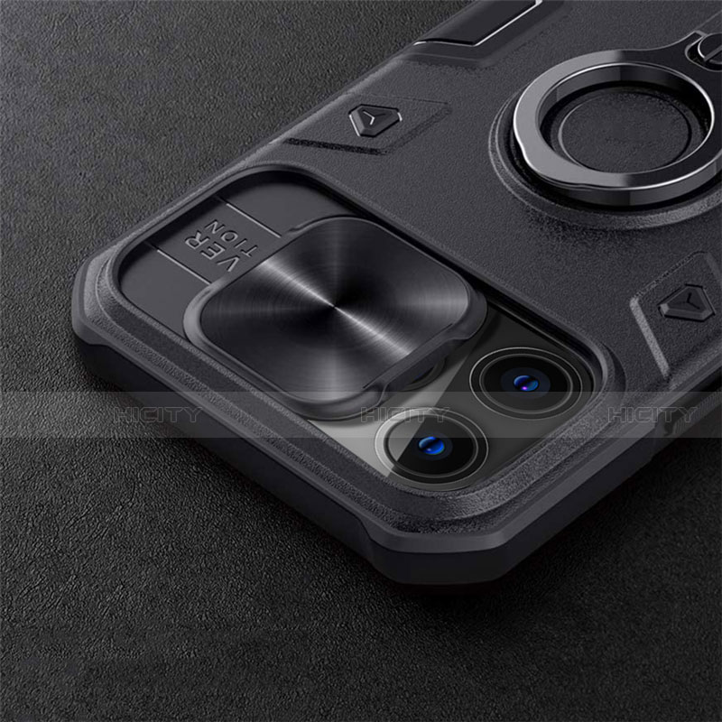 Carcasa Silicona Ultrafina Goma con Magnetico Anillo de dedo Soporte para Apple iPhone 12 Pro Max Negro