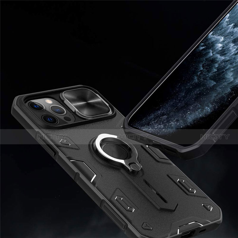 Carcasa Silicona Ultrafina Goma con Magnetico Anillo de dedo Soporte para Apple iPhone 12 Pro Negro