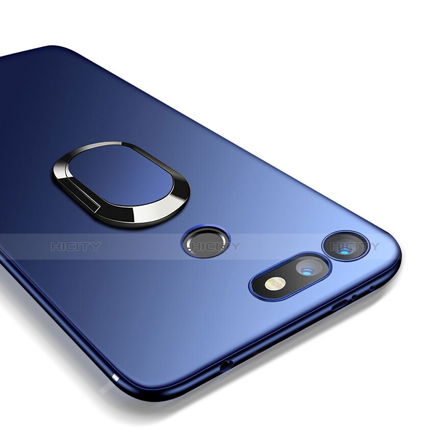 Carcasa Silicona Ultrafina Goma con Magnetico Anillo de dedo Soporte para Huawei Honor V20 Azul