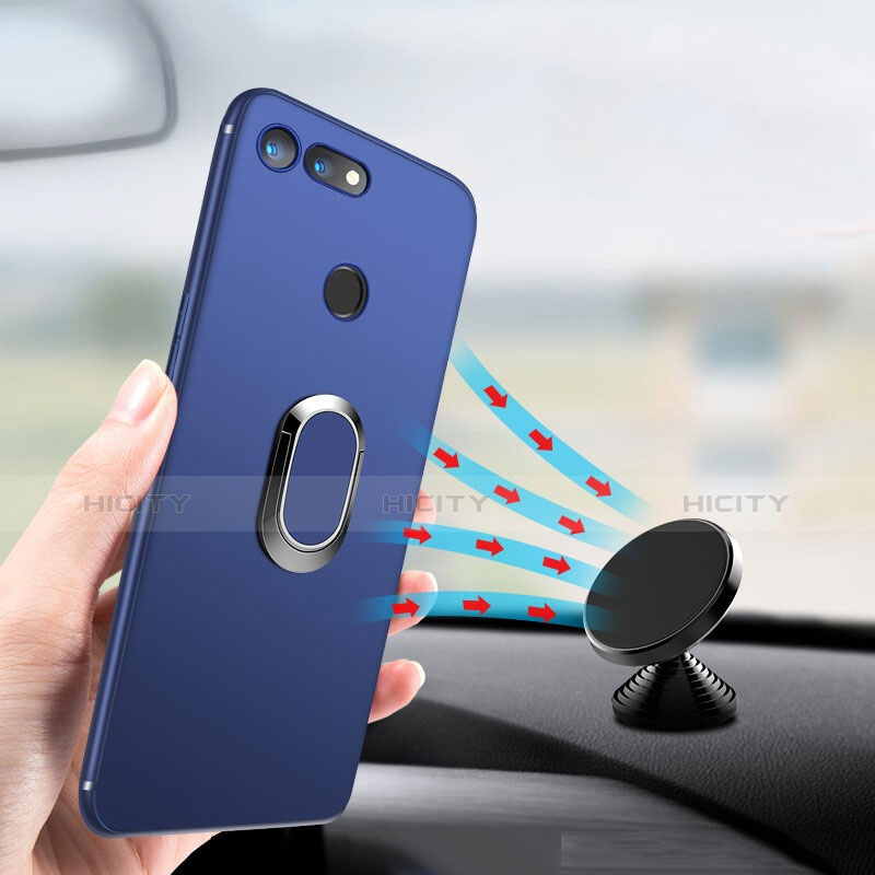 Carcasa Silicona Ultrafina Goma con Magnetico Anillo de dedo Soporte para Huawei Honor V20 Azul