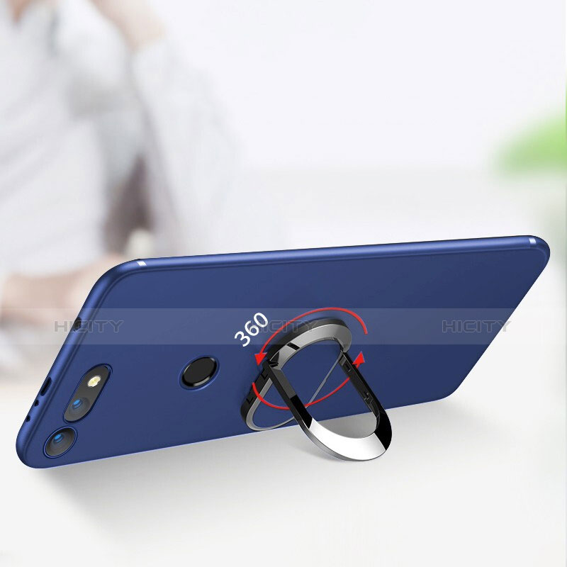 Carcasa Silicona Ultrafina Goma con Magnetico Anillo de dedo Soporte para Huawei Honor V20 Azul