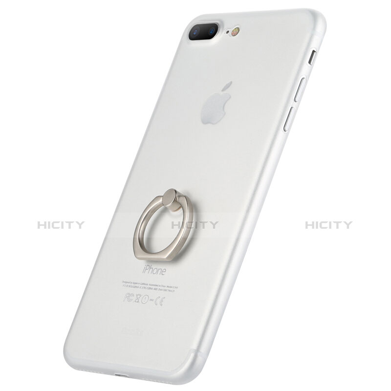 Carcasa Silicona Ultrafina Transparente con Anillo de dedo Soporte para Apple iPhone 8 Plus Blanco