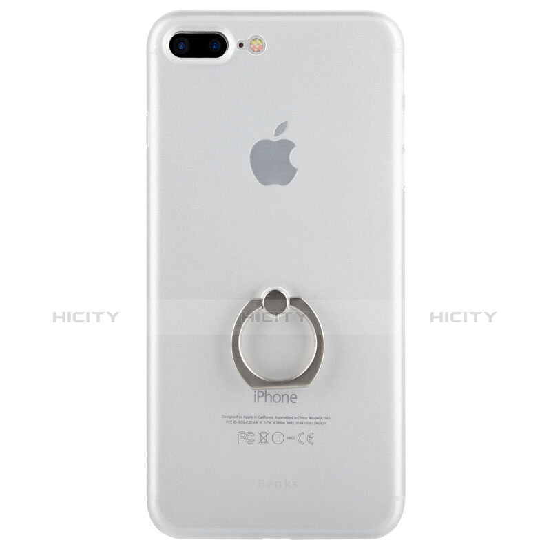 Carcasa Silicona Ultrafina Transparente con Anillo de dedo Soporte para Apple iPhone 8 Plus Blanco