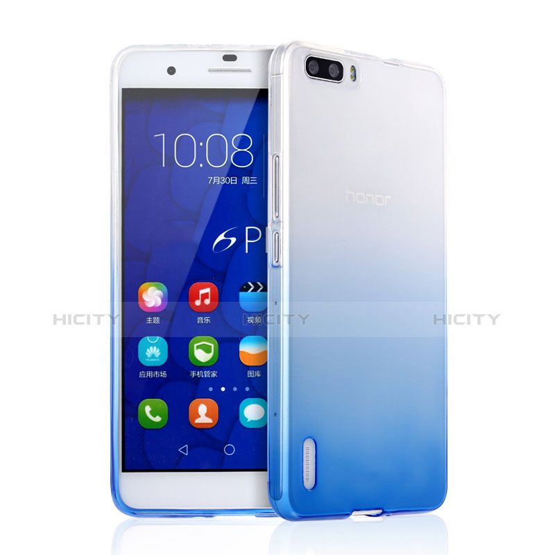 Carcasa Silicona Ultrafina Transparente Gradiente para Huawei Honor 6 Plus Azul