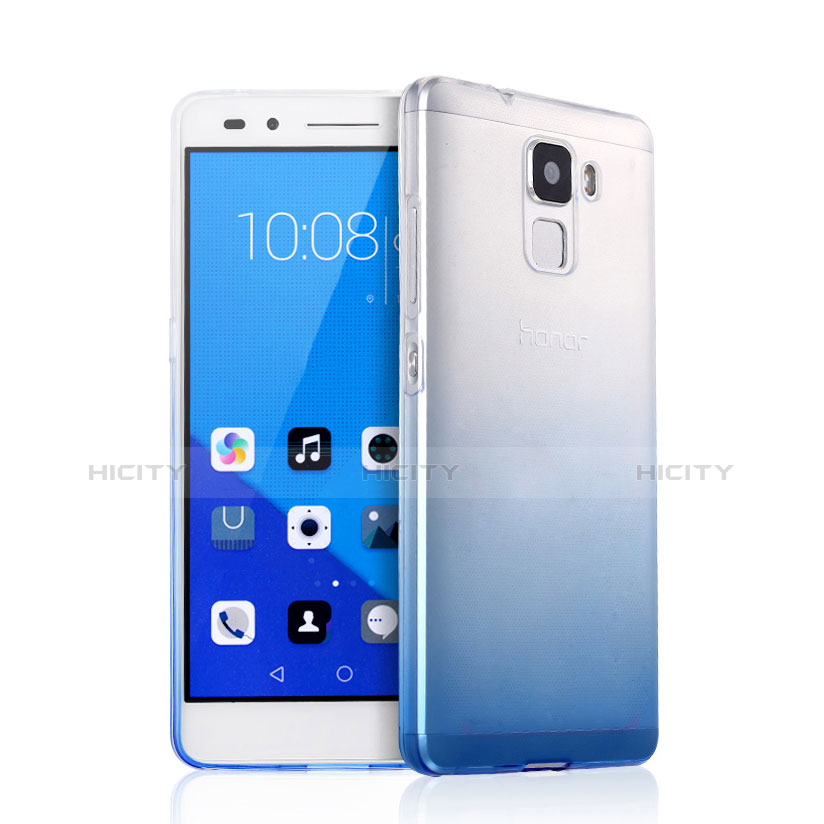 Carcasa Silicona Ultrafina Transparente Gradiente para Huawei Honor 7 Dual SIM Azul