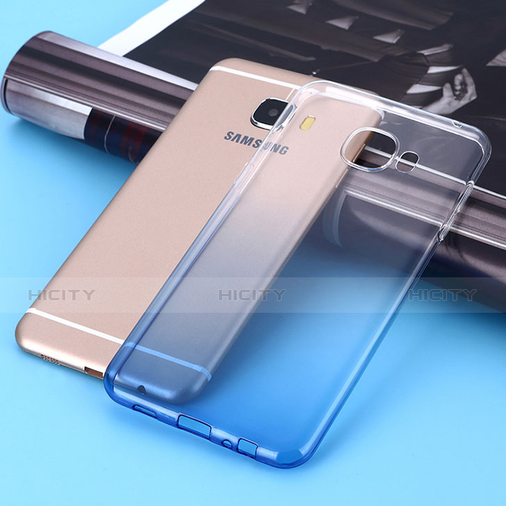 Carcasa Silicona Ultrafina Transparente Gradiente para Samsung Galaxy C5 SM-C5000 Azul