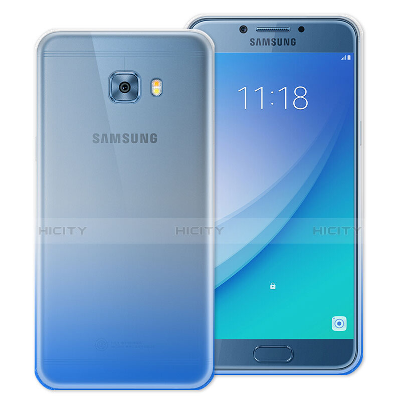 Carcasa Silicona Ultrafina Transparente Gradiente para Samsung Galaxy C7 Pro C7010 Azul