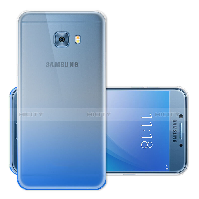 Carcasa Silicona Ultrafina Transparente Gradiente para Samsung Galaxy C7 Pro C7010 Azul