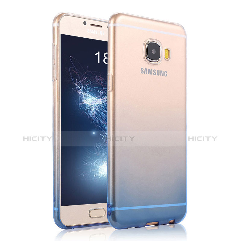 Carcasa Silicona Ultrafina Transparente Gradiente para Samsung Galaxy C7 SM-C7000 Azul