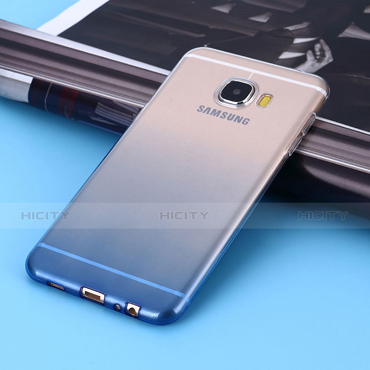 Carcasa Silicona Ultrafina Transparente Gradiente para Samsung Galaxy C7 SM-C7000 Azul