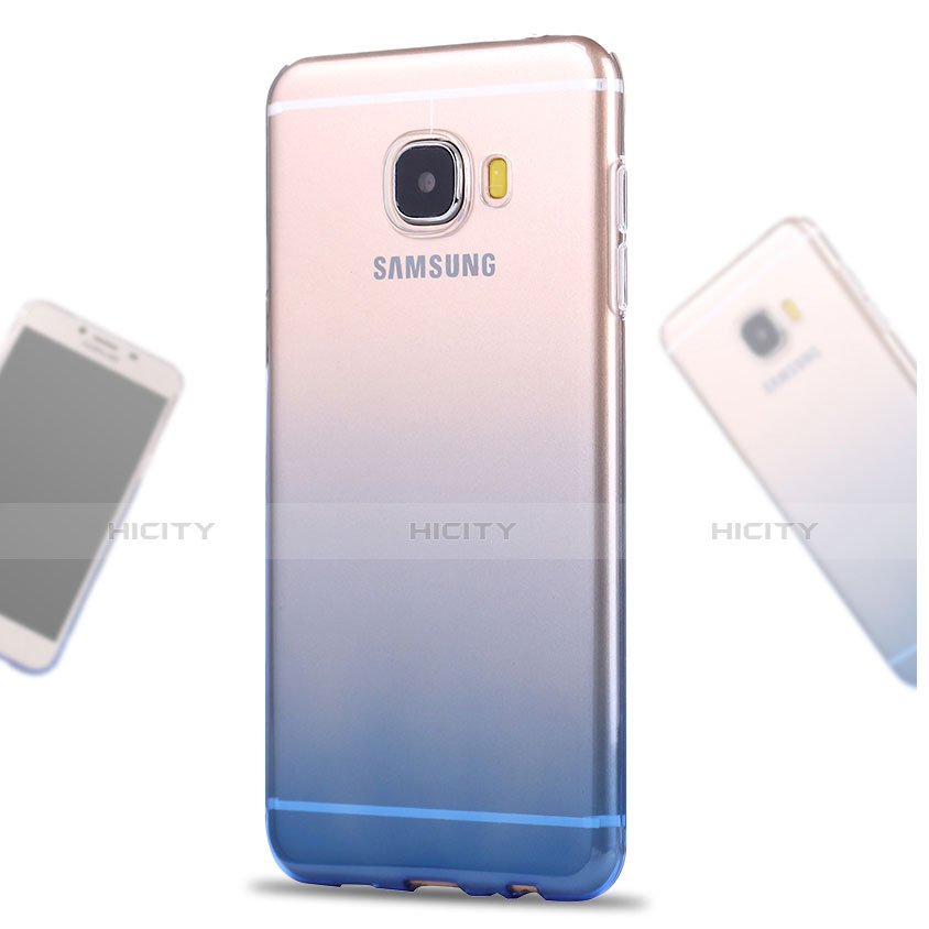 Carcasa Silicona Ultrafina Transparente Gradiente para Samsung Galaxy C9 Pro C9000 Azul